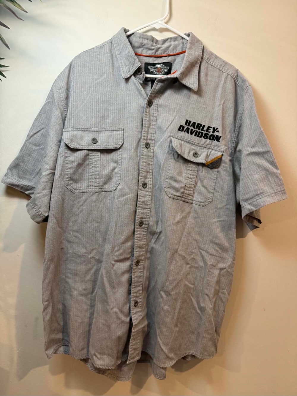 Harley-Davidson Light Gray Pinstripe Short Sleeve Button-Down Shirt